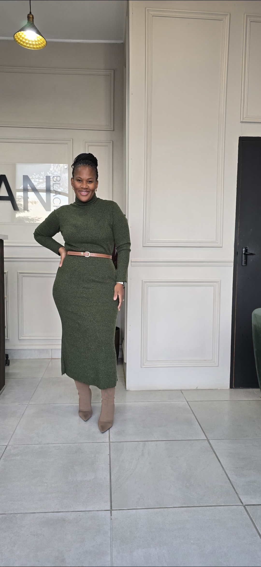  ZanBlack | Olive Green Turtleneck Dress