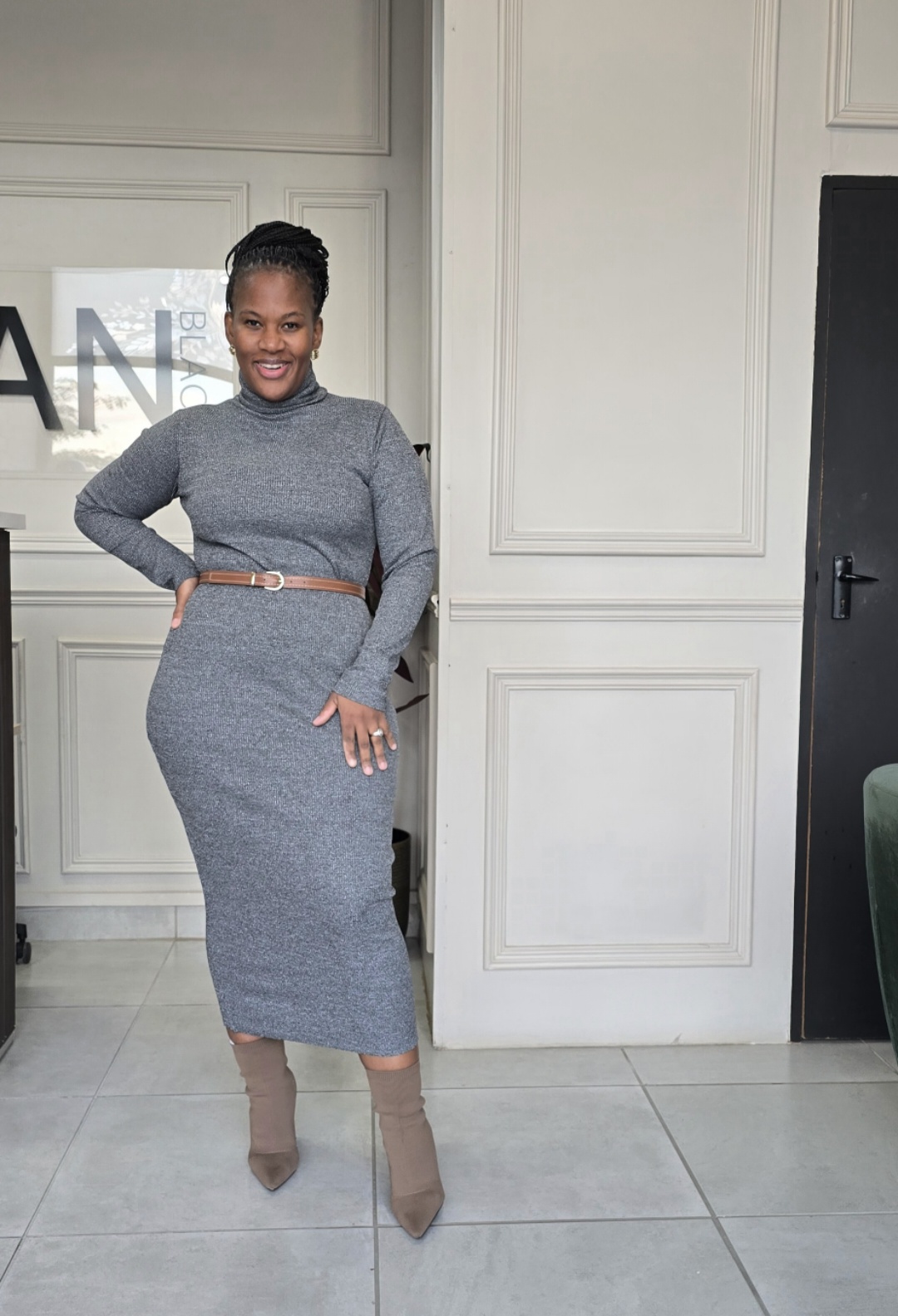  ZanBlack | Grey Turtleneck Winter dress