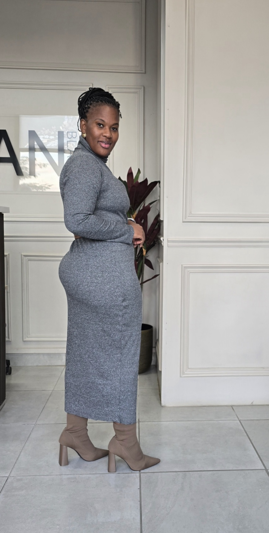  ZanBlack| Grey Turtleneck Winter dress