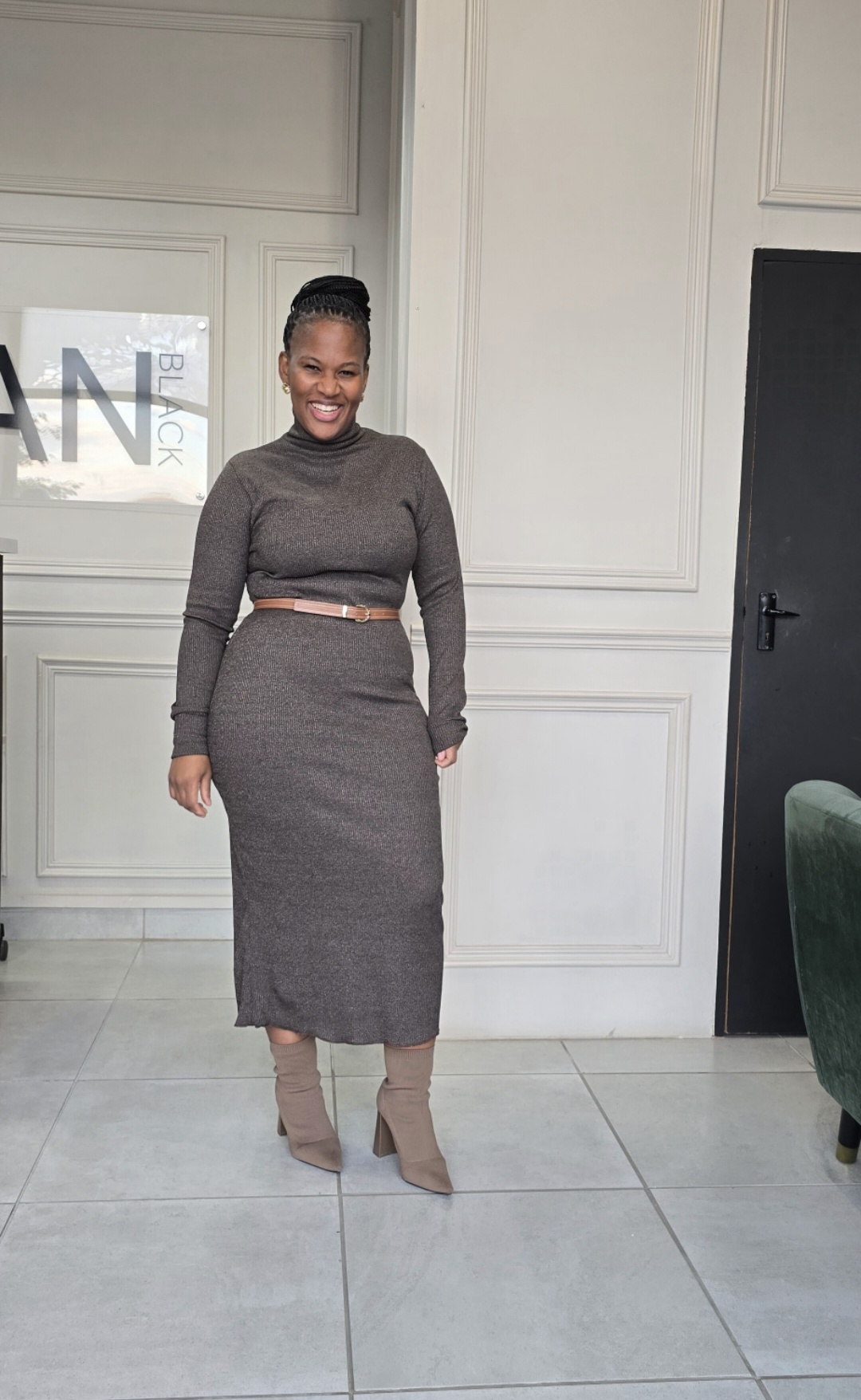  ZanBlack | Brown Turtleneck Winter Dress